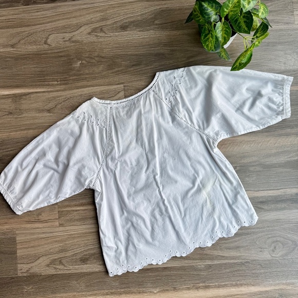Gap Three-quarter Sleeve White Eyelet Embroidered Scalloped Hem Top  Size XS - Picture 10 of 12